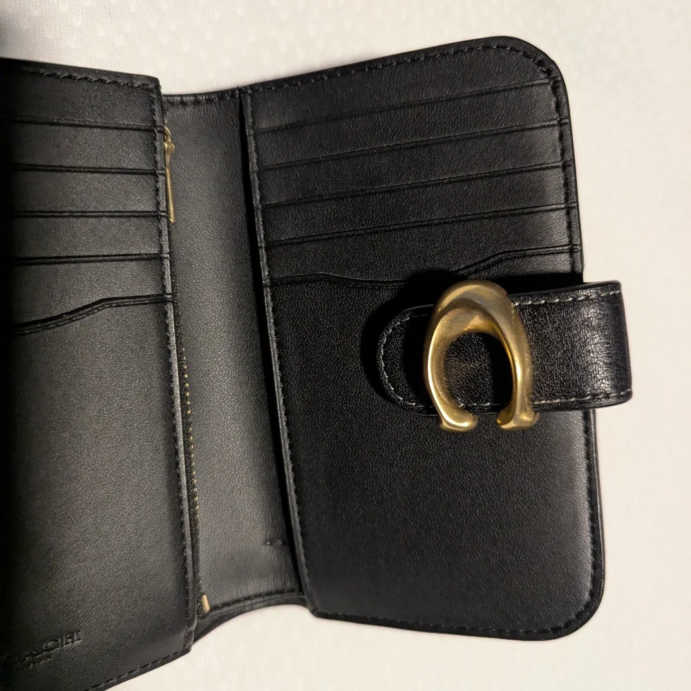 Coach Slim Tabby Black Leather Women's Wallet with Gold Accent - Picture 7 of 9